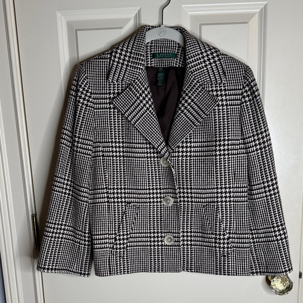 Ralph Lauren Brown and Cream Houndstooth Blazer